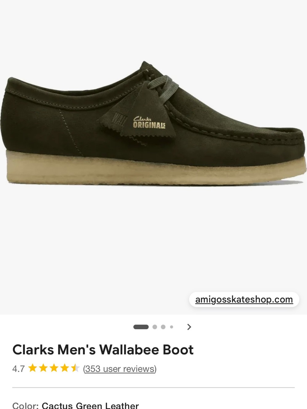 Clarks Men’s Wallabee in Cactus Green Suede